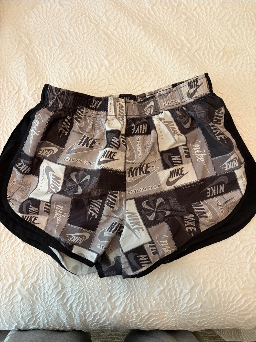Nike Women's Black & Gray Logo Patchwork Athletic Shorts